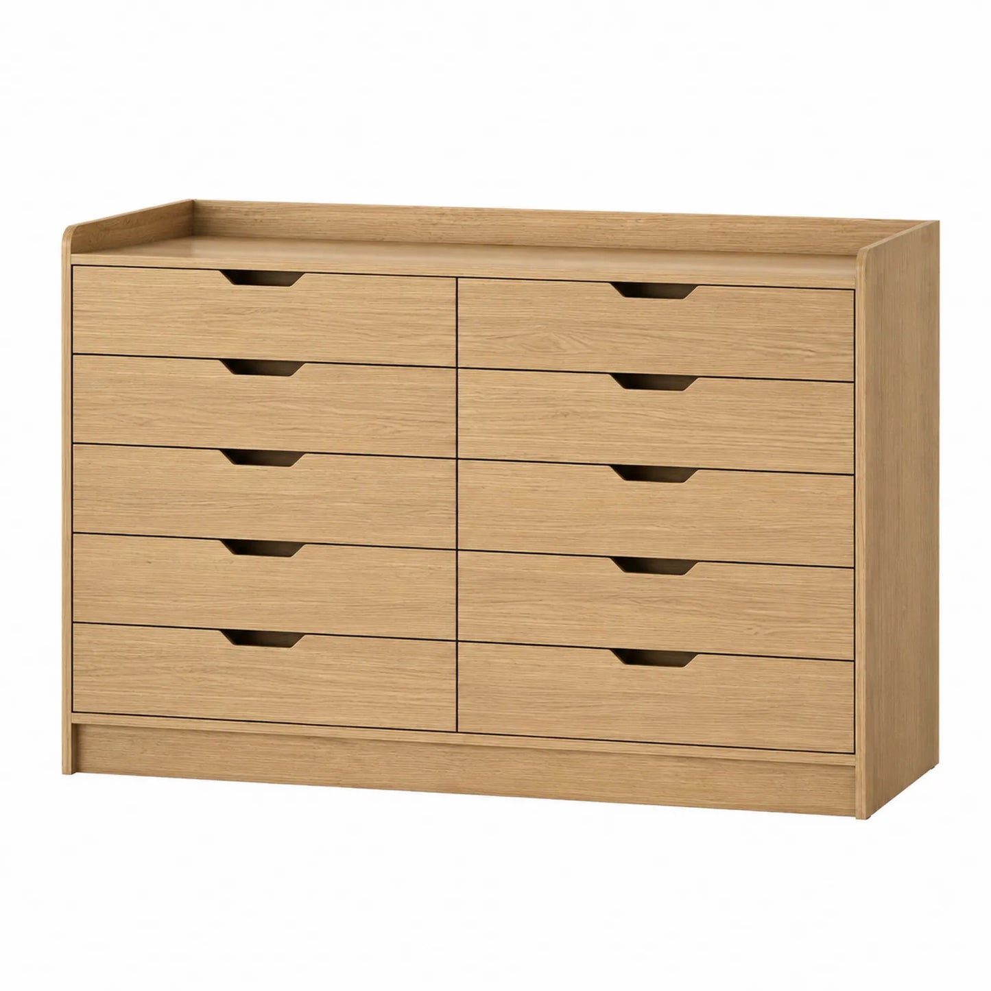 Cómoda de madera con 10 cajones color Roble 120x40x80 cm