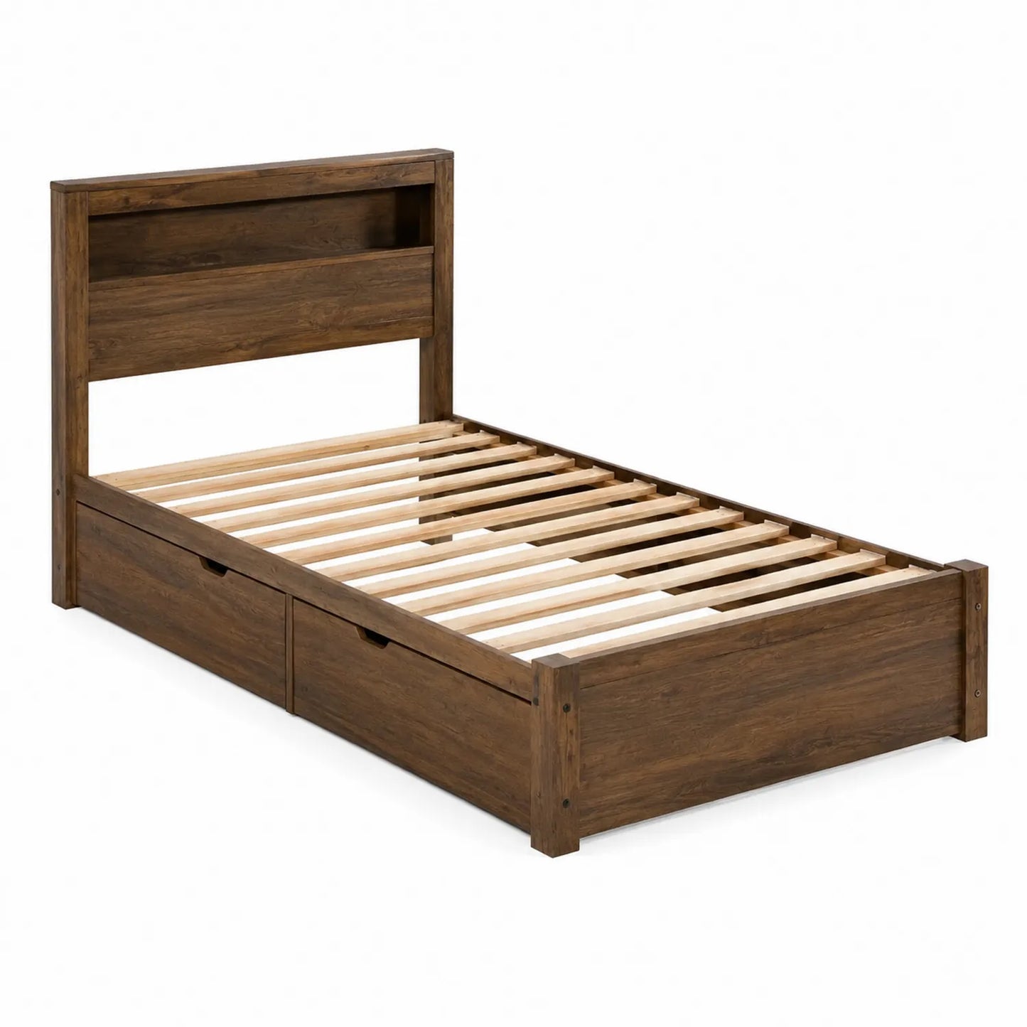 Cama individual de madera con cajones de almacenamiento Marrón 200x100 cm