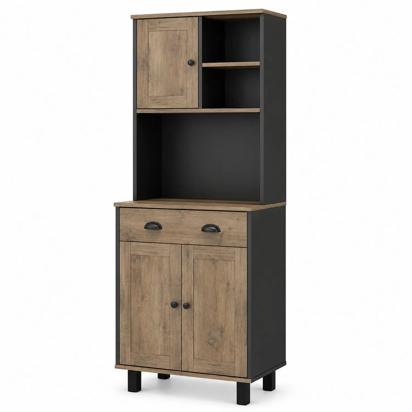 Armario de Cocina de Madera y Metal Negro/Madera 180x60x30 cm