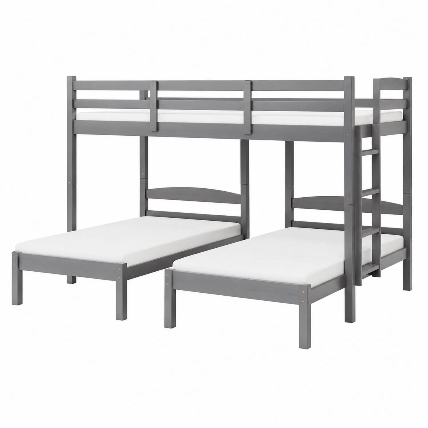 Litera triple de madera maciza gris con camas separables
