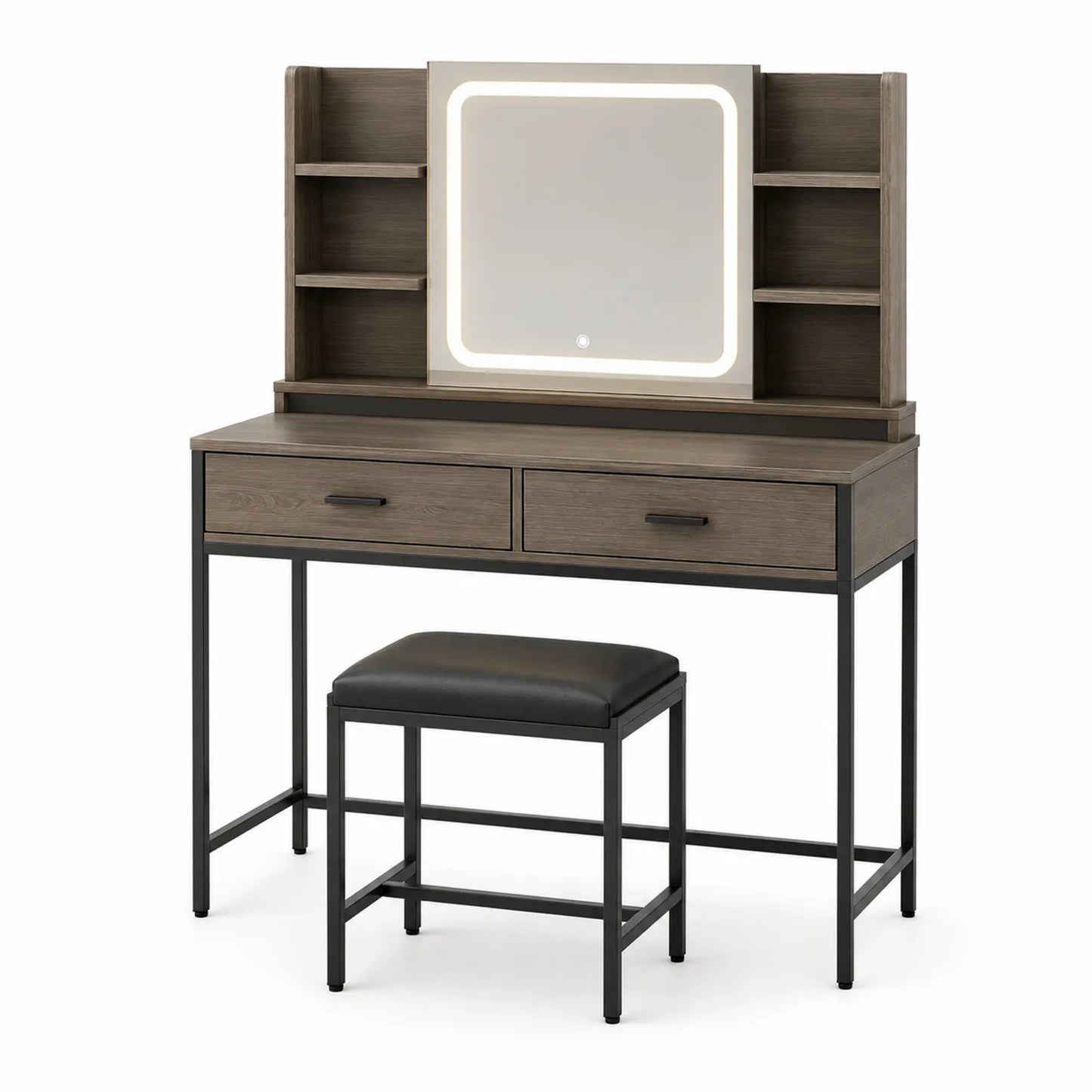 Tocador de Madera y Metal con Espejo LED y Taburete