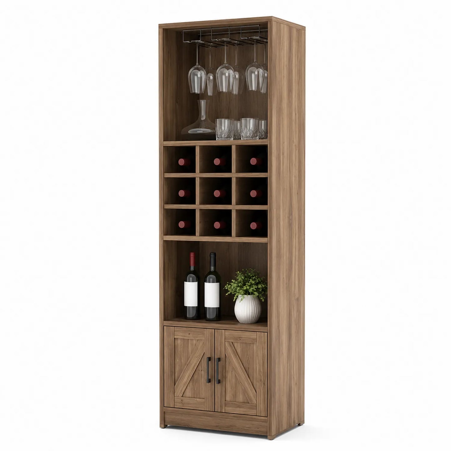 Aparador de madera para vino con estantes y gabinetes 180x60x40 cm Nogal