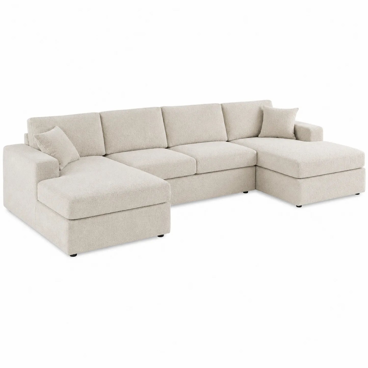 Sofá Seccional en Forma de L con Tapizado de Poliéster Beige