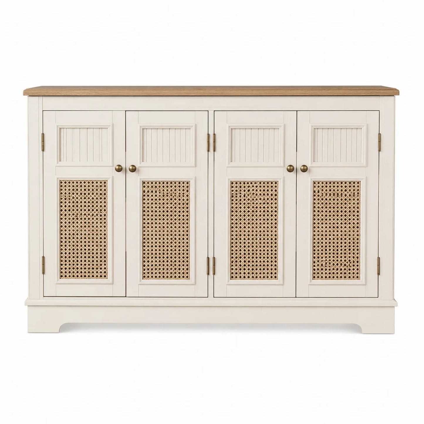 Aparador de Madera y Ratán Blanco