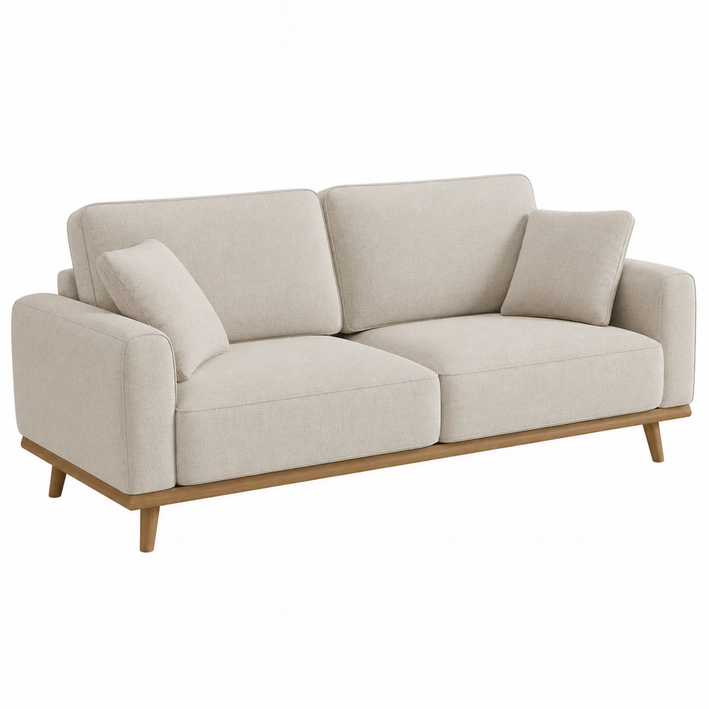 Sofá de Tela Beige 3 Plazas con Base de Madera de Roble