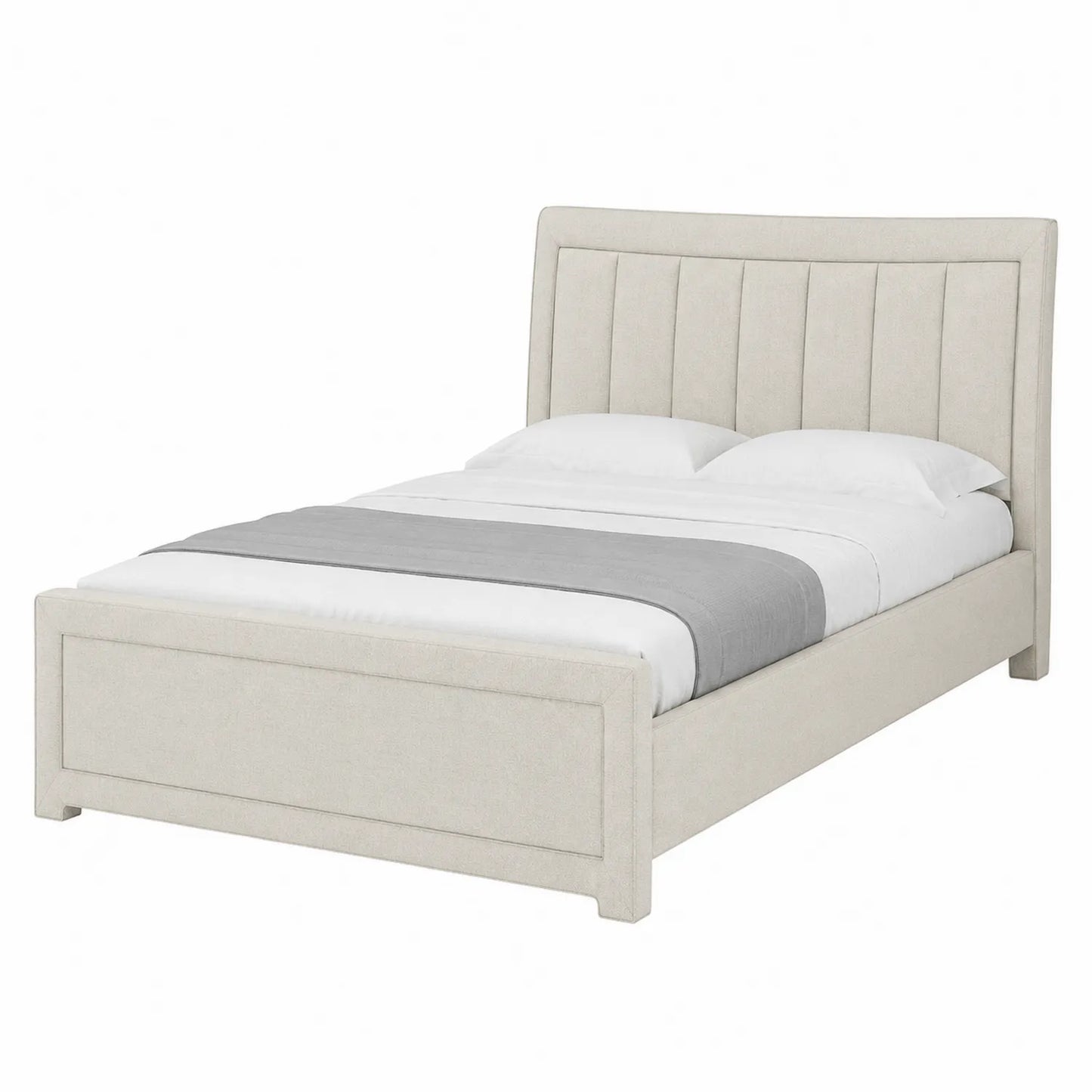 Cama de tela beige con cabecero acolchado 200x160 cm
