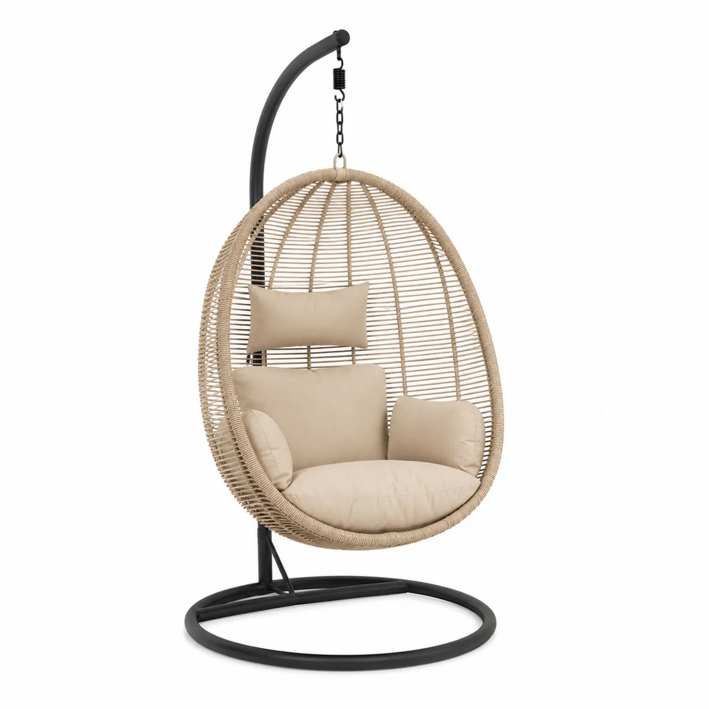 Silla Colgante de Ratán Sintético Beige con Soporte y Cojines
