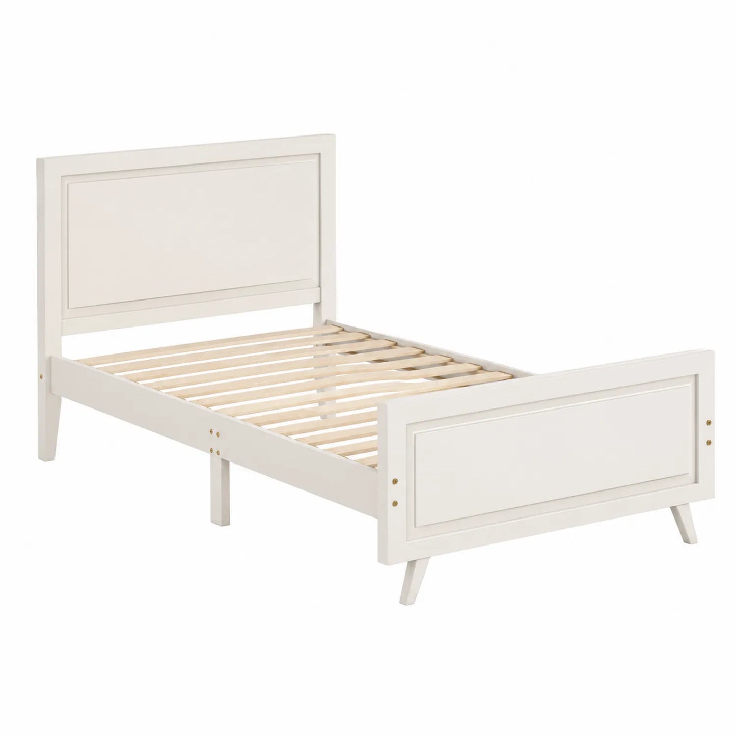 Cama individual de madera y MDF blanca 200x90 cm