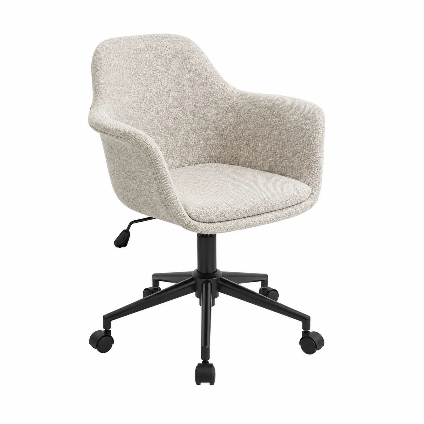 Silla giratoria de metal y tela beige con reposabrazos