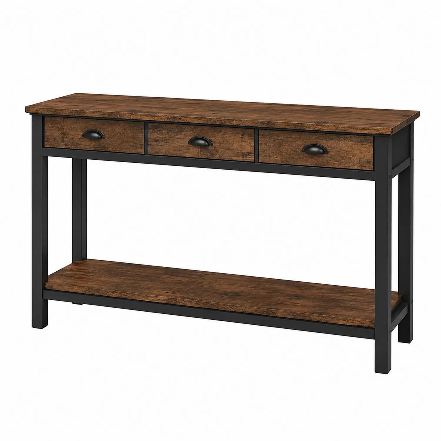 Mesa de consola de MDF y metal con 3 cajones 120x30x80cm Marrón/Negro