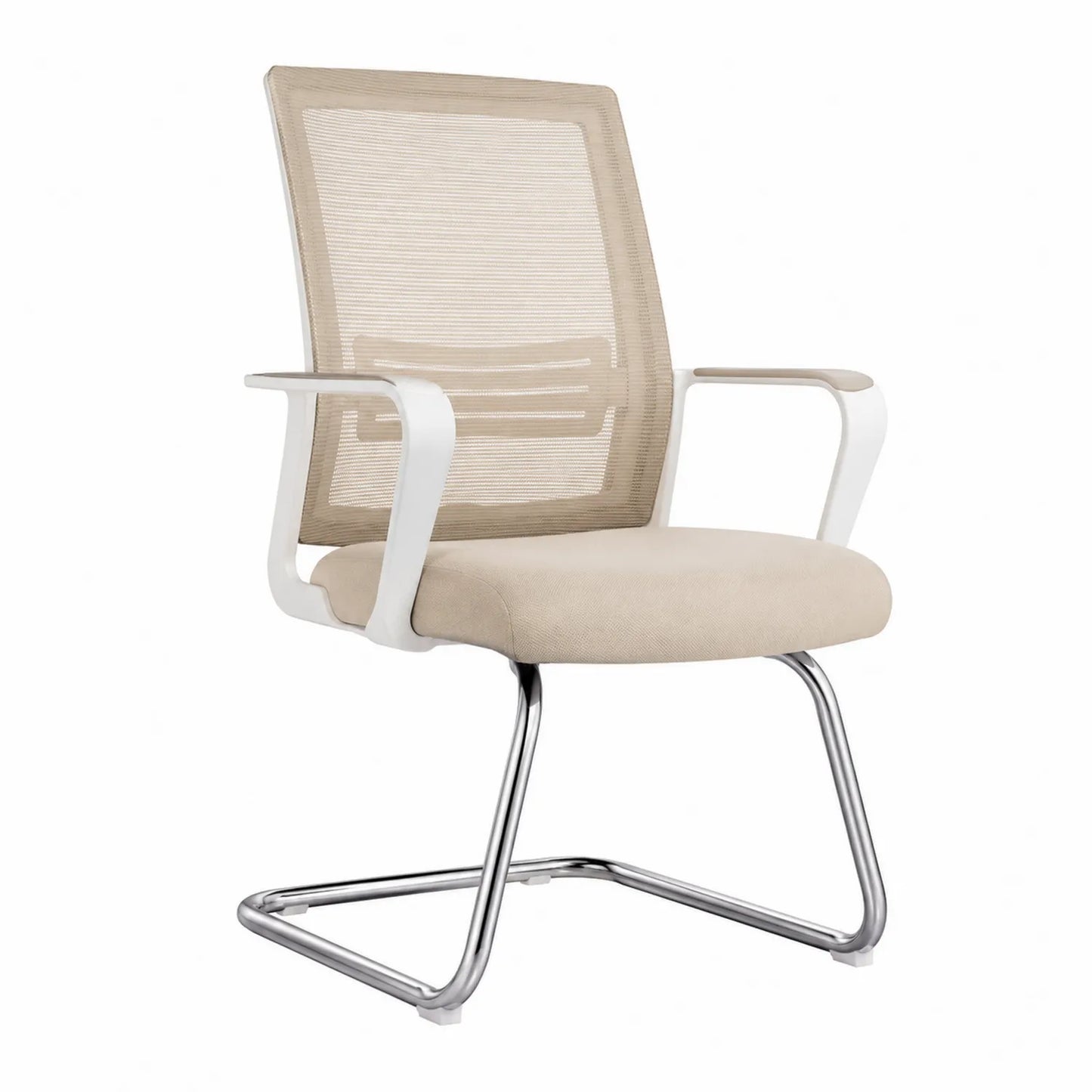Silla de Oficina con Respaldo de Malla y Base de Metal Cromado Beige
