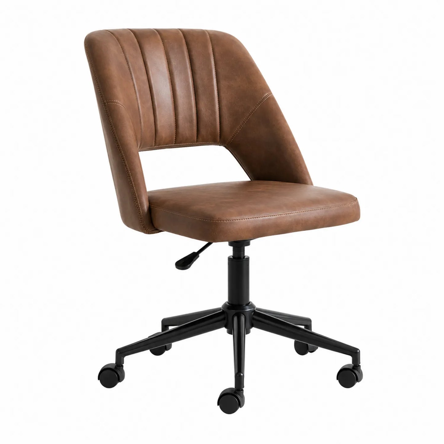 Silla giratoria de cuero sintético marrón con ajuste de altura