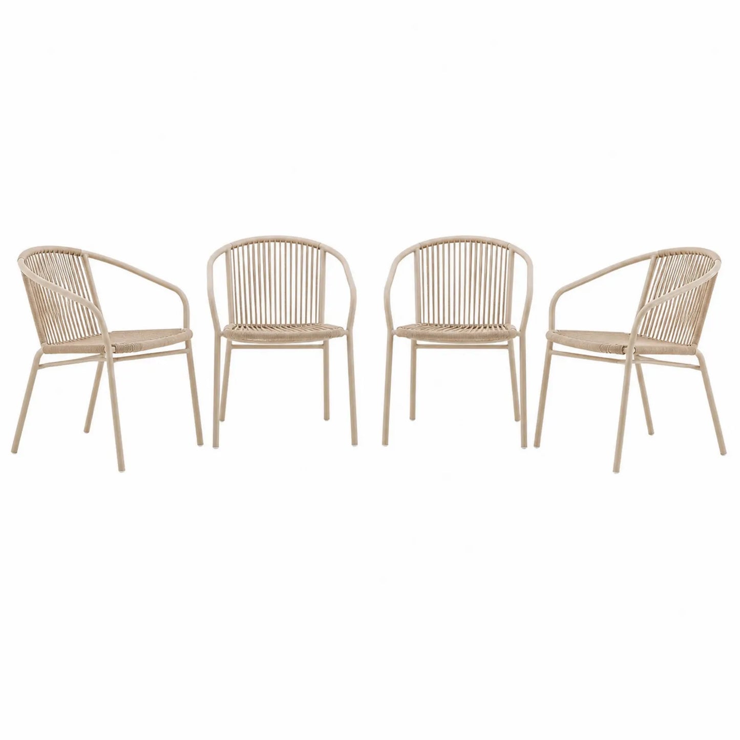 Conjunto de 4 sillas de acero y cuerda sintética beige