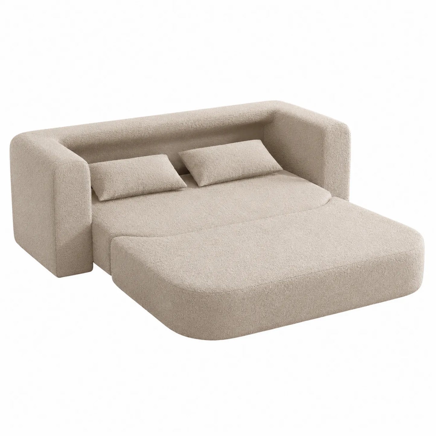 Sofá cama de tela beige con diseño curvo 200x160 cm