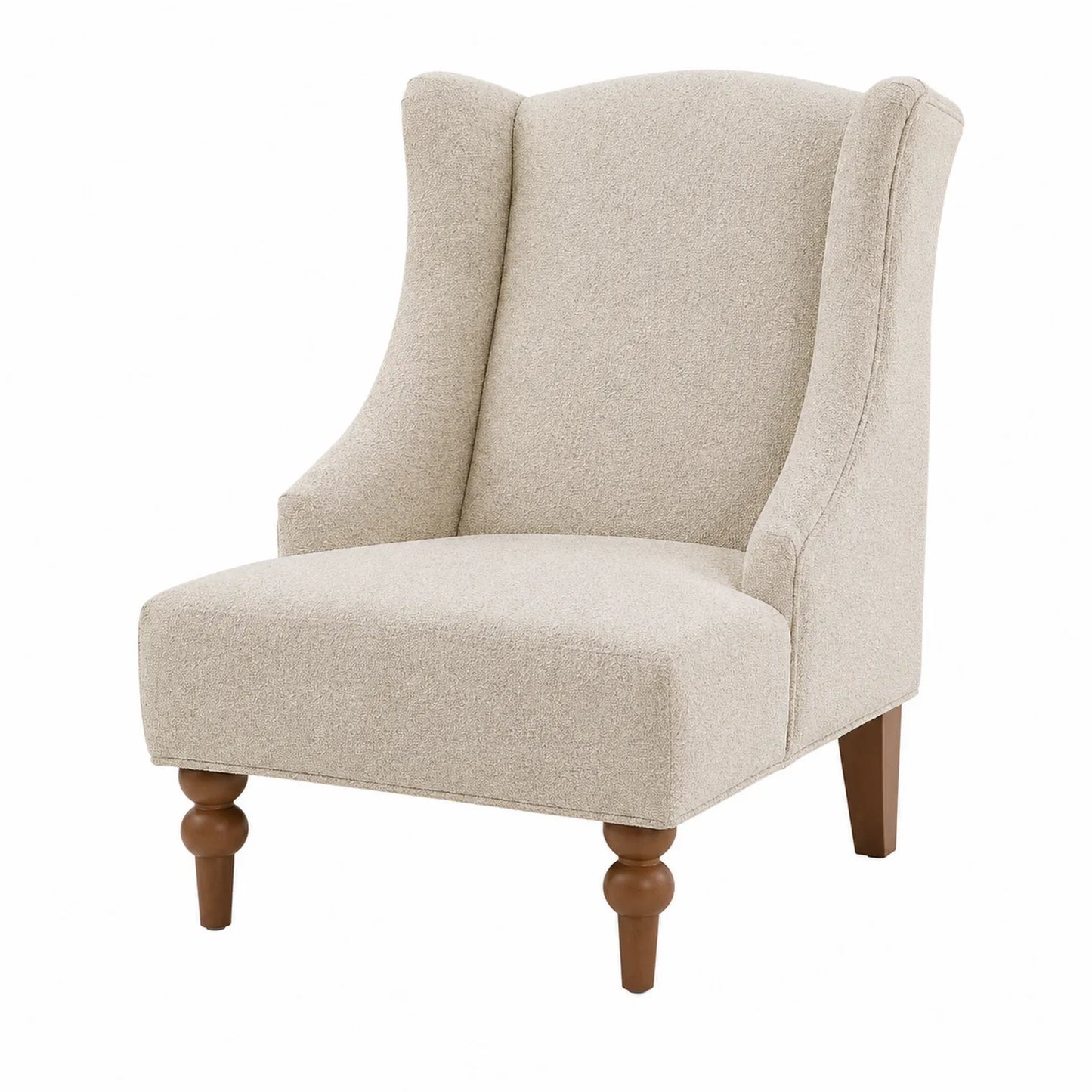 Sillón de salón de madera con tapizado de poliéster beige