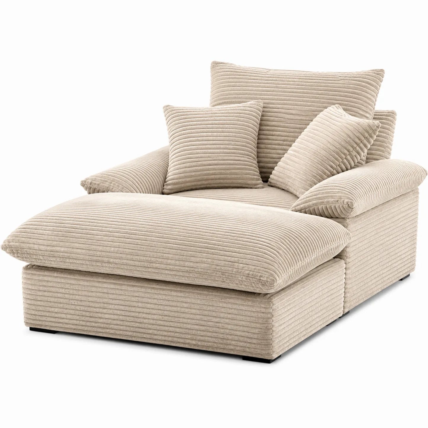 Sofá Chaise Longue de Pana Beige con Cojines Desmontables