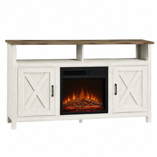 Mesa de TV con Chimenea Eléctrica de Madera MDF Blanco y Roble