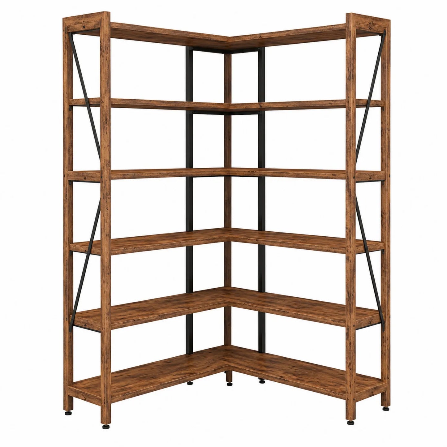 Estantería de Esquina de Metal y Madera MDF Marrón 180x180x35 cm
