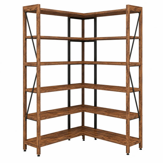 Estantería de Esquina de Metal y Madera MDF Marrón 180x180x35 cm