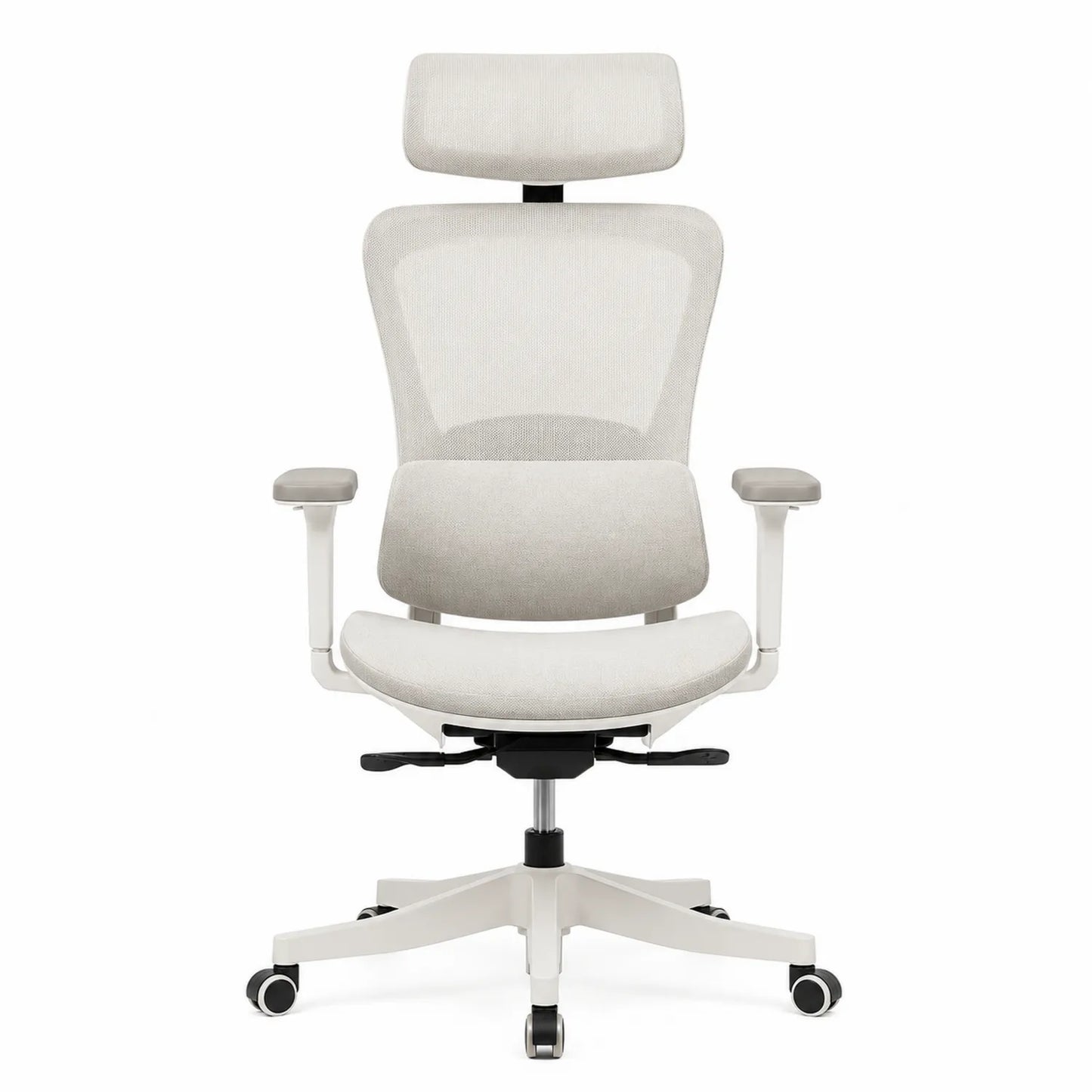 Silla ergonómica de oficina con respaldo de malla y reposacabezas ajustable, Gris Claro