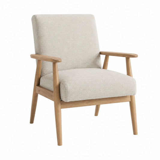 Silla de madera maciza con tapizado en tela beige