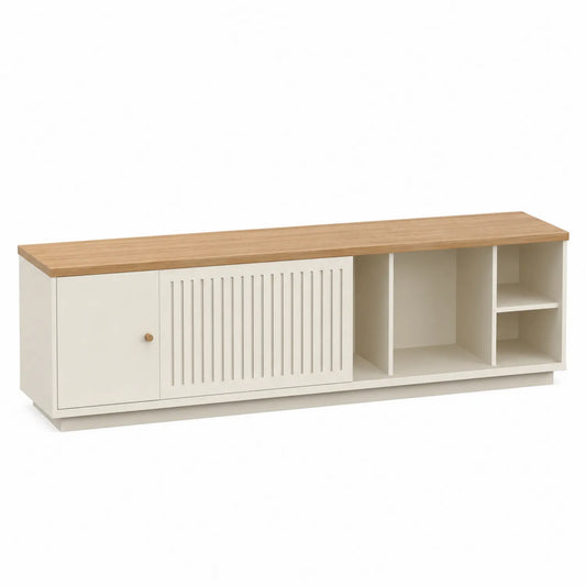 Mueble de TV de melamina blanco y natural 160x40x50 cm