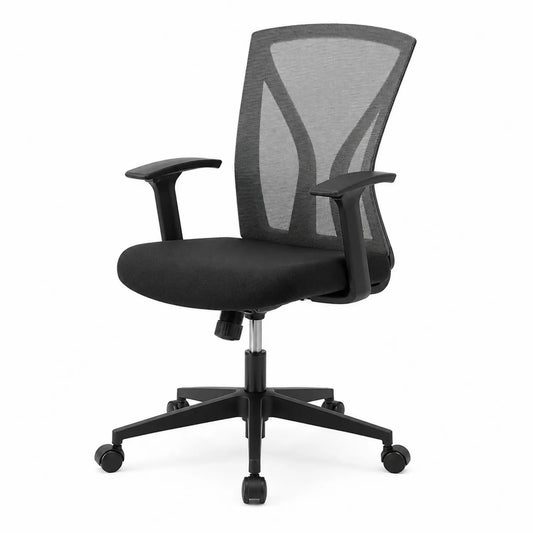 Silla de oficina con respaldo de malla y asiento ajustable en negro