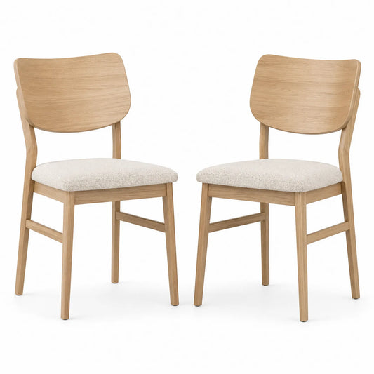 Conjunto de 2 sillas de madera de roble con asiento de poliéster beige 45x50x85 cm