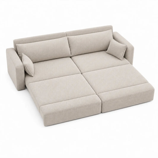 Sofá cama modular de tela de pana beige 220x180 cm