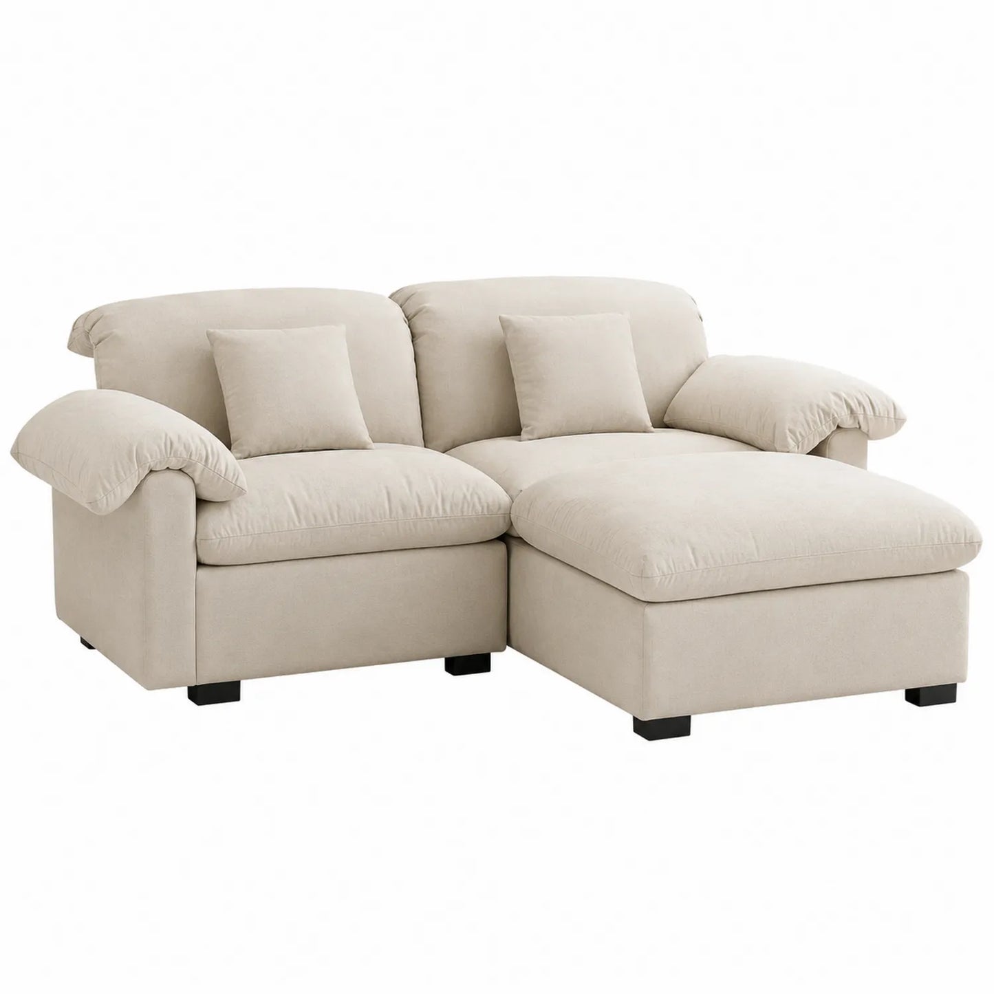Sofá seccional de tela beige con chaise longue
