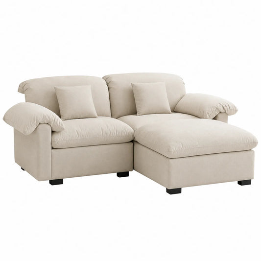 Sofá seccional de tela beige con chaise longue