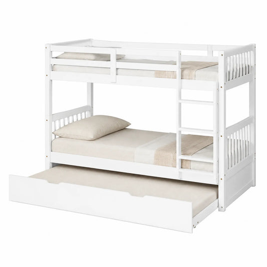 Litera de madera con cama nido blanca 200x90 cm