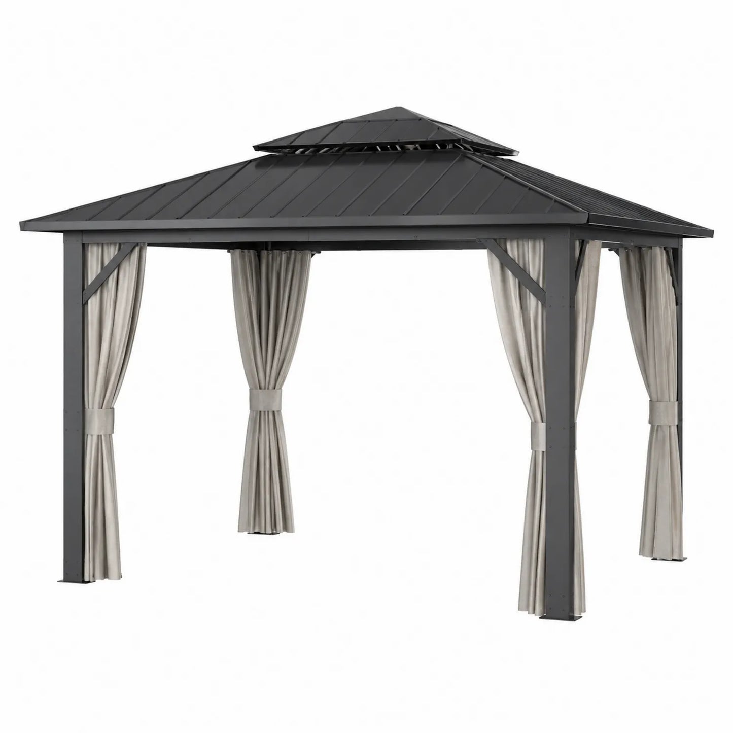 Gazebo de Aluminio con Techo de Acero Galvanizado y Cortinas de Poliéster 3x3 m