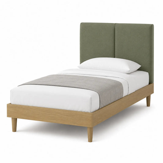 Cama Individual de Madera de Roble y Tela Verde 200x90 cm