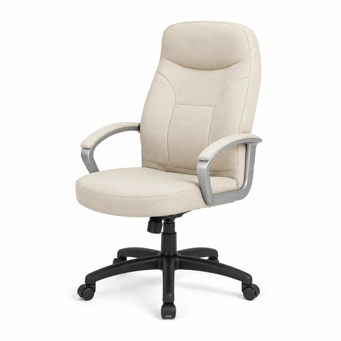 Silla de oficina de tela beige con base giratoria