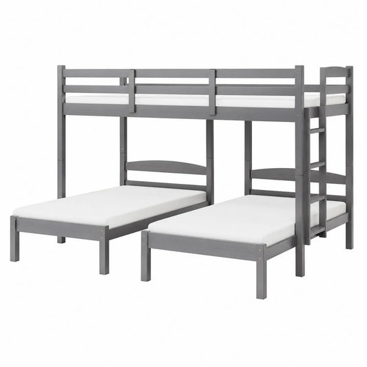 Litera triple de madera maciza gris con camas separables