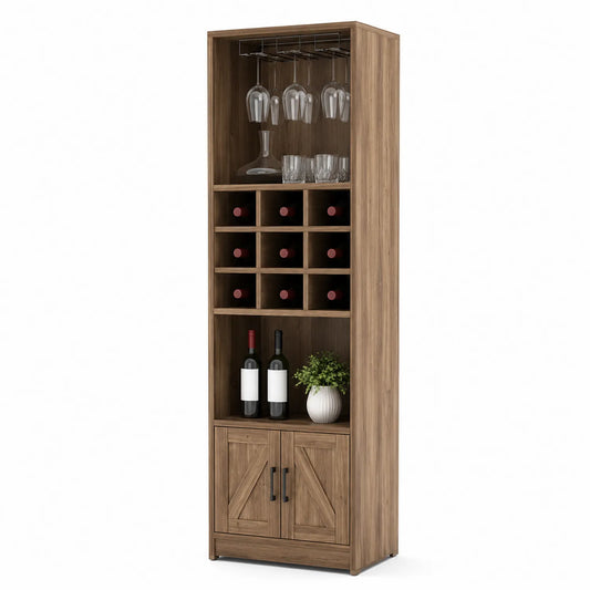 Aparador de madera para vino con estantes y gabinetes 180x60x40 cm Nogal