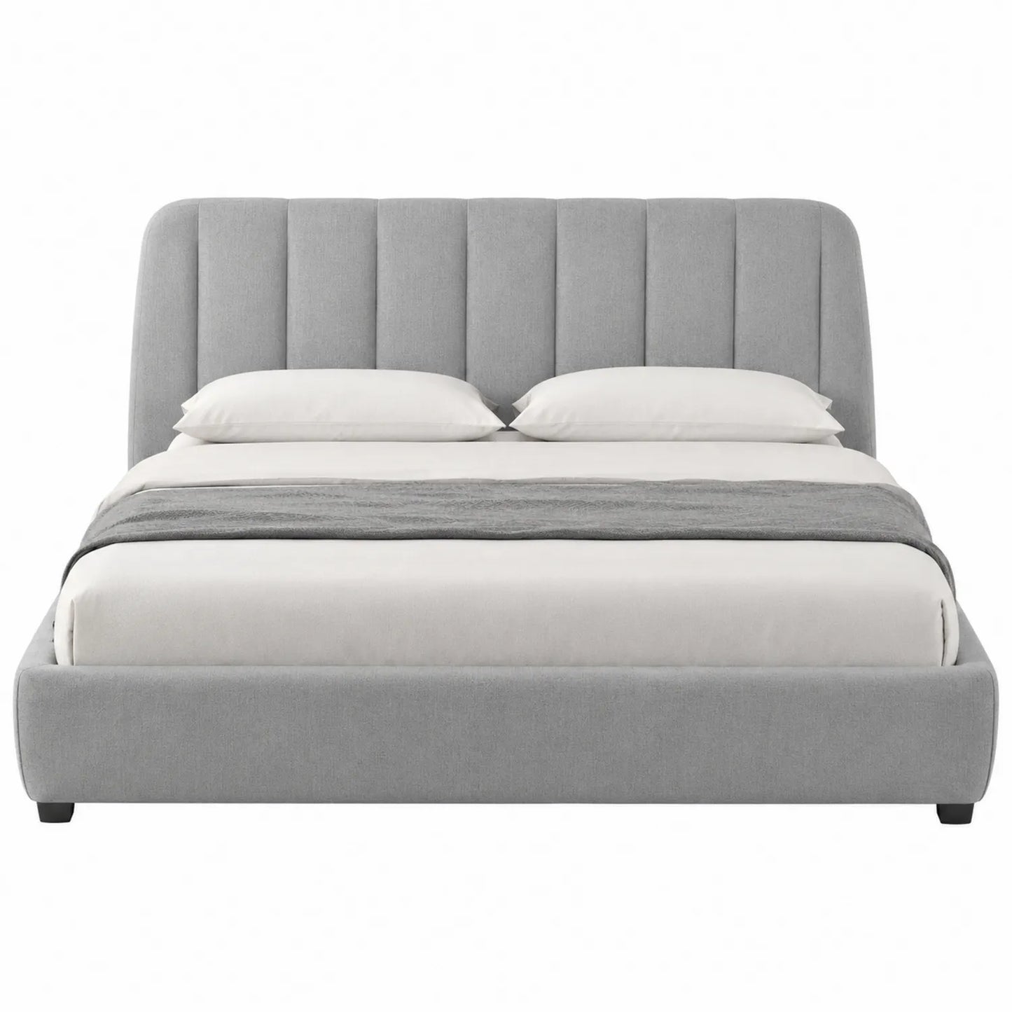 Cama de madera con tapizado de poliéster gris 200x180 cm