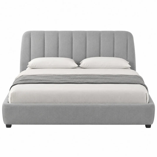 Cama de madera con tapizado de poliéster gris 200x180 cm