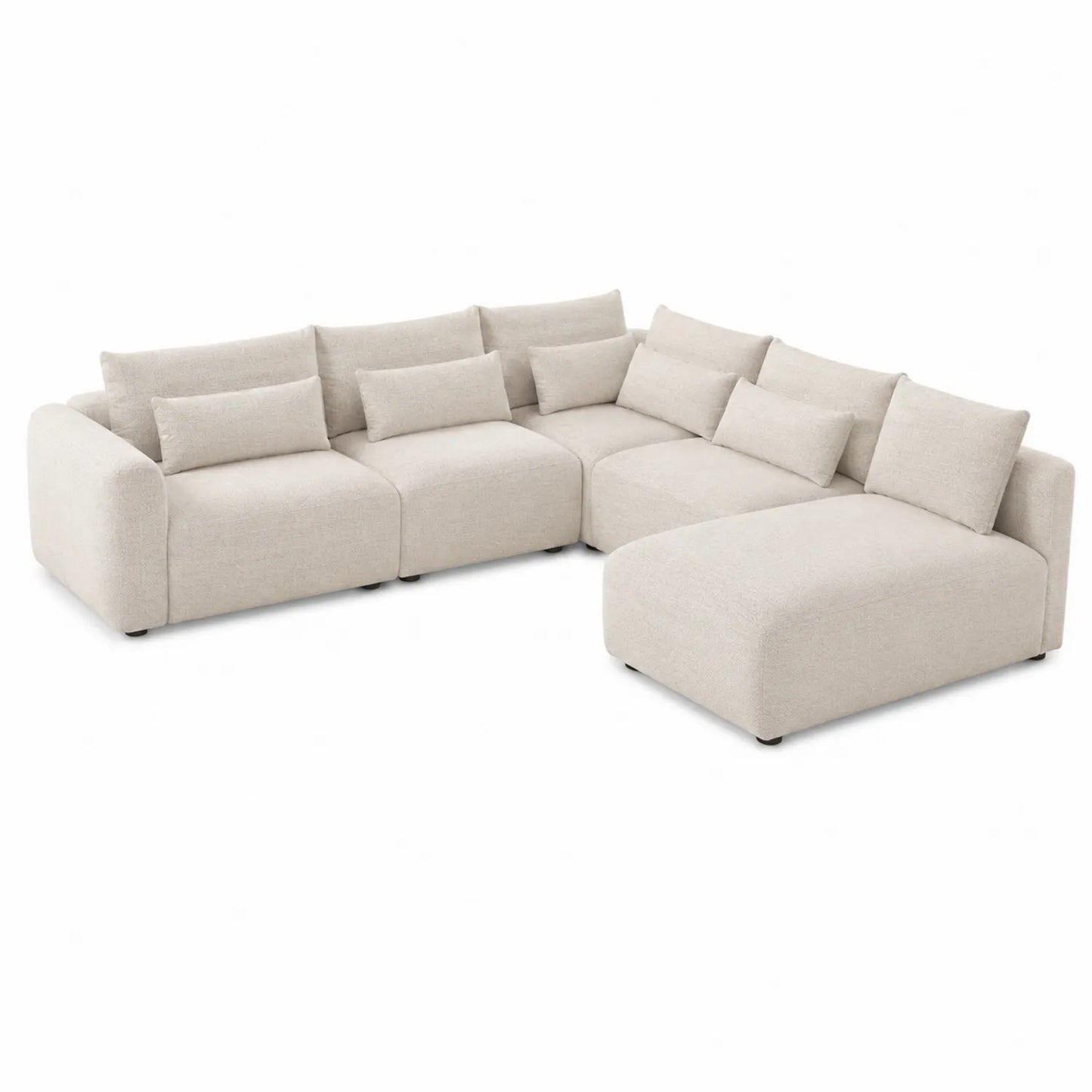 Sofá seccional en L de tela beige 300x200x90 cm