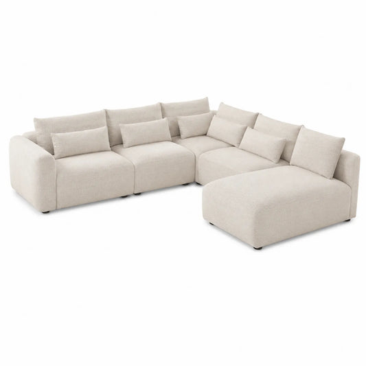 Sofá seccional en L de tela beige 300x200x90 cm