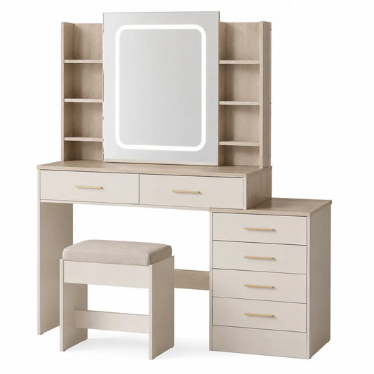 Tocador de Madera con Espejo LED y Taburete