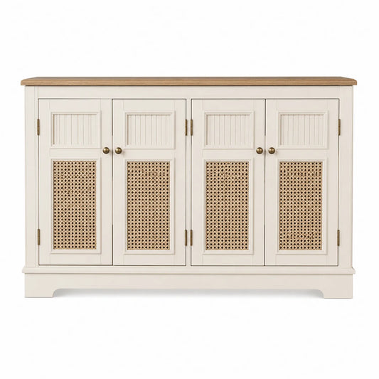 Aparador de Madera y Ratán Blanco