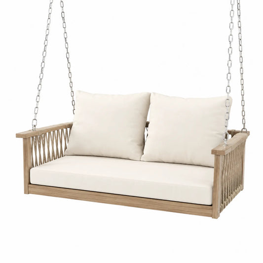Columpio de Madera con Cojines de Poliéster Crema