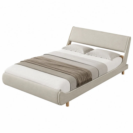 Cama de matrimonio tapizada en tela beige 200x160 cm