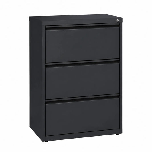 Archivador de metal negro con 3 cajones