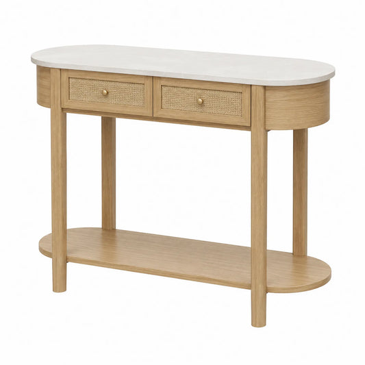 Mesa consola de madera y mármol blanco 110x40x80 cm