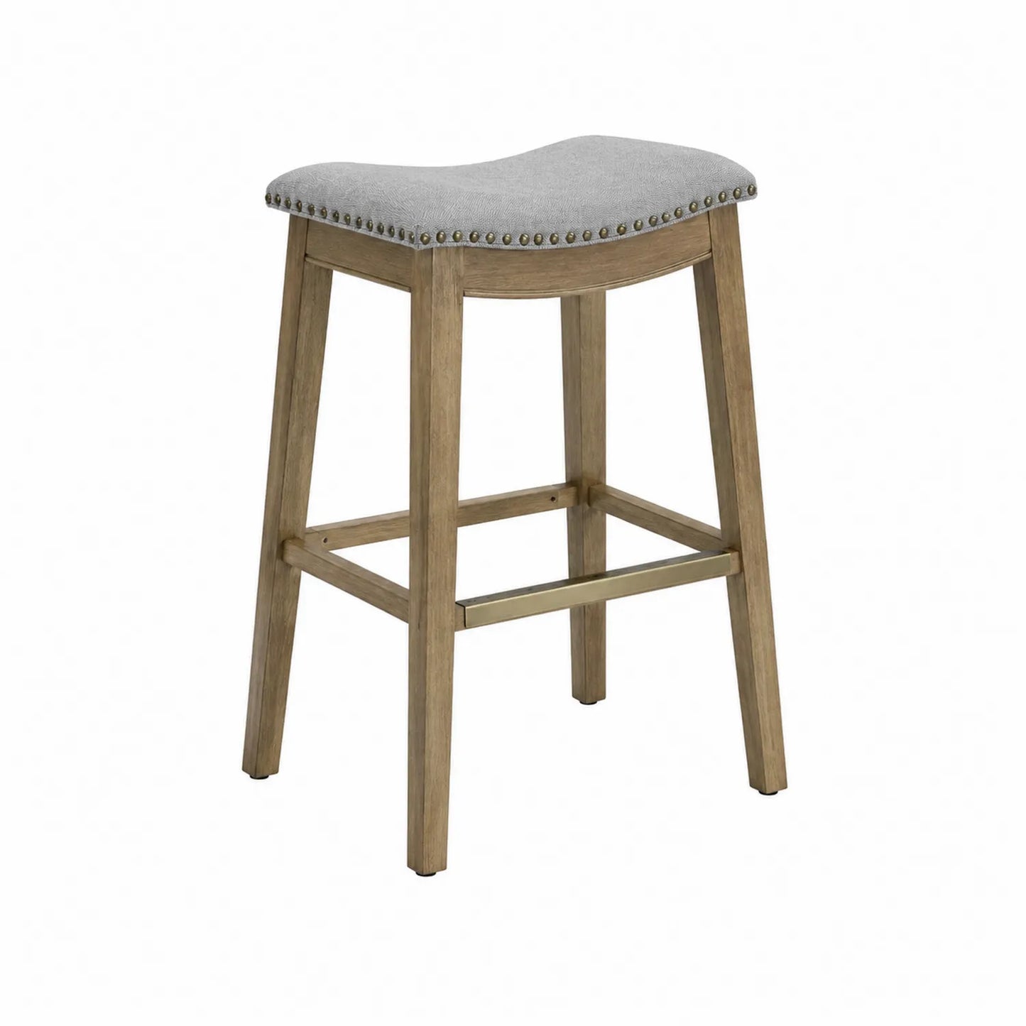 Taburete de Bar con Asiento de Lino Gris y Estructura de Madera