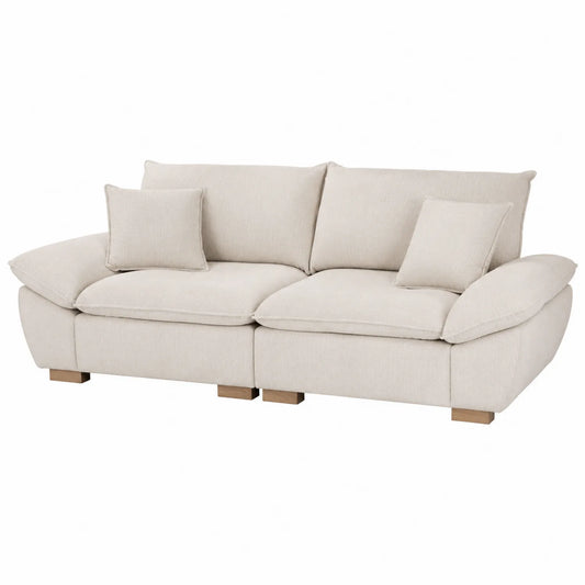 Sofá de Tela 3 Plazas Beige con Cojines Desmontables