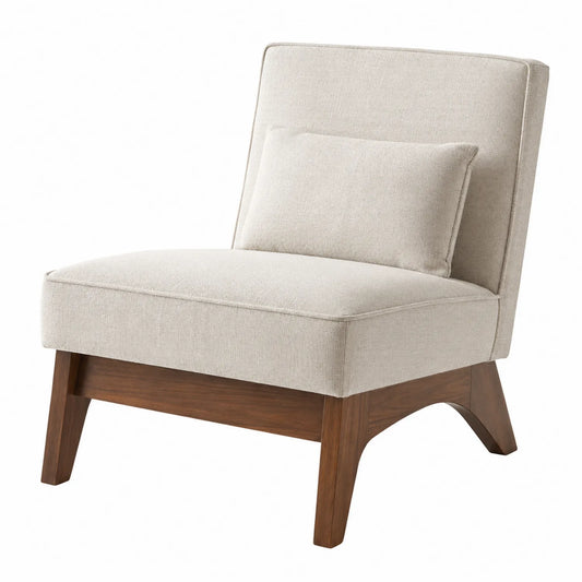 Silla de Tela Beige con Estructura de Madera